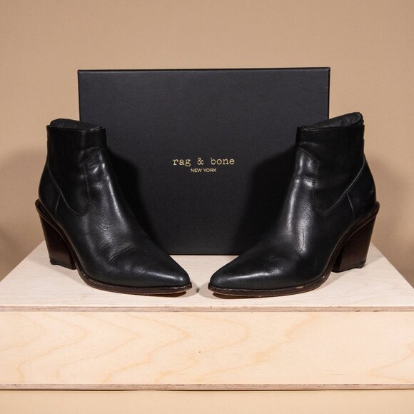 Rag & Bone Razor Black Leather Boot Size 39/9 - Picture 1 of 11